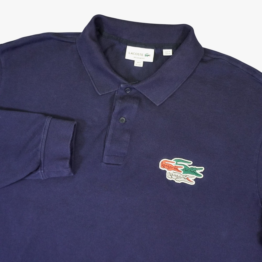 Lacoste Polo Shirt Mens 9 4XL Navy Blue Long Sleeve Multi Triple Crocodile Logo